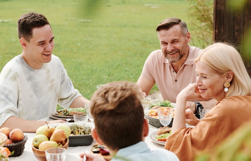 Healthy relationship with food and social connection.