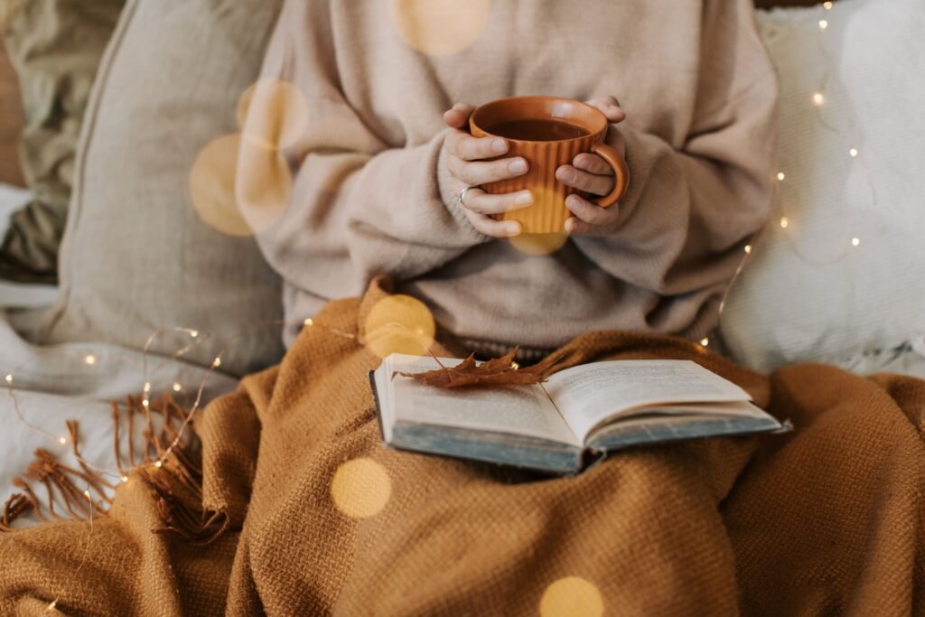 Woman relaxing with self-care activities instead of stress eating.